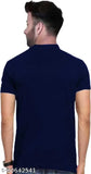 Breathable cotton blend Mandarin collar half sleeve T-shirt for men, solid design in slim fit style, ideal for gym, casual or formal wear