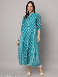 Cotton blend women's printed gown kurta with three-quarter sleeves, vibrant Indian combo, available in multiple sizes (S-5XL). Perfect for shopping 3/4 sleeves kurti online in India
