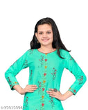 Cotton embroidered kurta set with bottomwear for girls (9-10 years), India