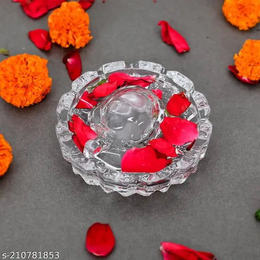 Crystal Tortoise KACHHUA LEAF plate pond, enhancing career luck & Vastu home decor (India)