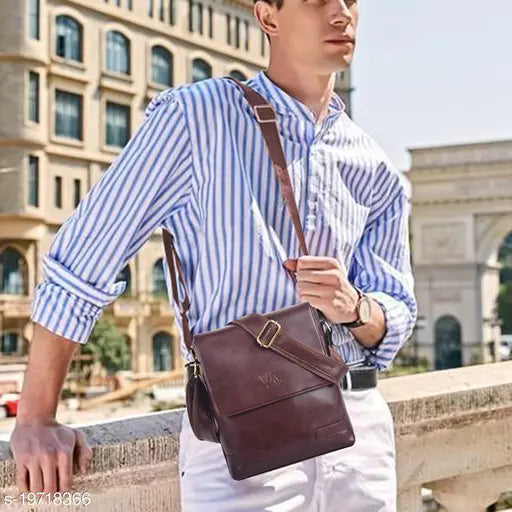 Men's brown leather crossbody slingbag