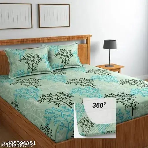 Glace cotton double bed sheet, super soft and botanical-patterned, fits 78x72 inches, includes 2 pillow covers