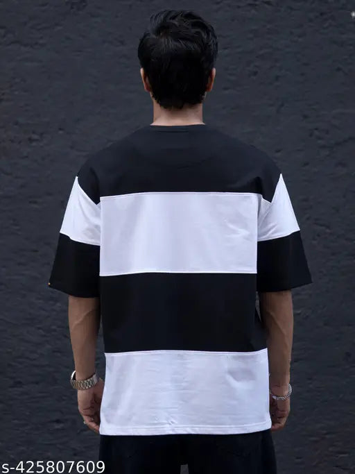 Colorblocked cotton long-sleeve men's t-shirt, white with various hues on display, size M from India