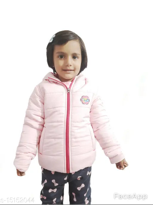Pink padded girls jacket with hood