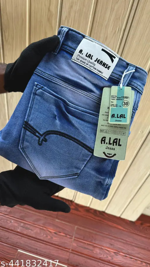 Stretchable blue denim slim fit jeans