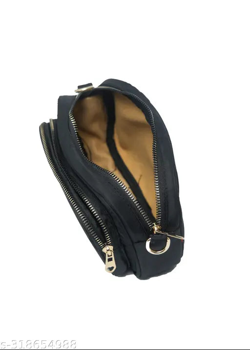 Black leather sling bag with small pouch