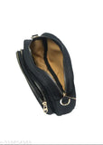 Black leather sling bag with small pouch