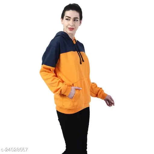 Indian-origin cotton blend women's full sleeve hoodie with kangaroo pocket - premium soft fleece knit, urban styling