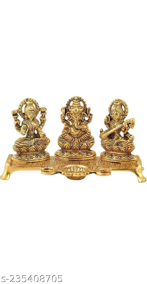 Metal laxmi ganesh Saraswati chowki, 10cm x 18cm x 10cm, Indian Temple decoration