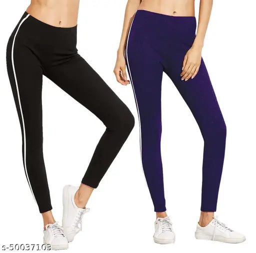 Cotton blend stretchable jeggings, solid net style for women's wardrobe. Two pieces available in sizes 26, 28, 30, 32, 34 (waist 26-34, length 37in, hip size varies) from India