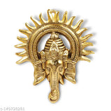 Golden metal Ganesh idol wall hanging sculpture, traditional design with antique finish, perfect for Diwali, wedding, birthday, corporate gifts, or home decoration