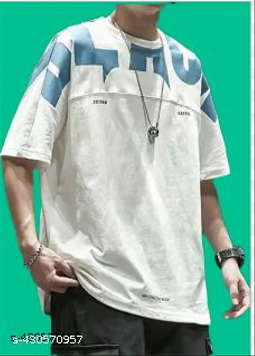 Mens printed round neck cotton t-shirt, short sleeves, solid design for men, size S - India