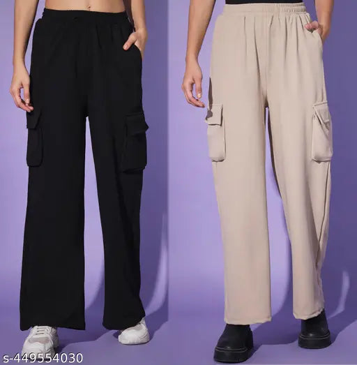 Beige linen cargo pants with two pockets