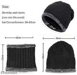 Grey wool beanie cap with fur lining, scarf and muffler set - SHOOLIN winter combo for all adult sizes