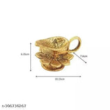 Metal Chirag Diya, Indian handcrafted gold-toned indoor pooja deepak for religious offerings (4x3 inch, 1.5cm x 10cm x 1.5cm)