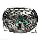Silver and green metal clutch with a chain strap, suitable for wedding party or formal events