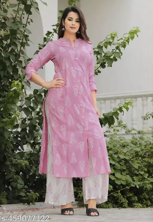 Rayon printed net kurta palazzo set with dupatta and pants, women's three-quarter sleeve fashion from India (S-XXXL)