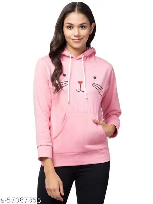 Pink cotton blend girls' hoodie pack of 1, long sleeves, printed design, size 11-12 years, India origin