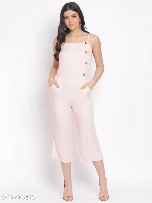 Peach viscose jumpsuit by Oxolloxo, sleeveless and regular fit for women