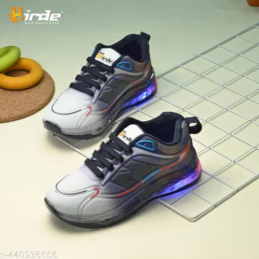 Black and blue LED light sneakers with Velcro straps, suitable for kids or boys who like to play sports