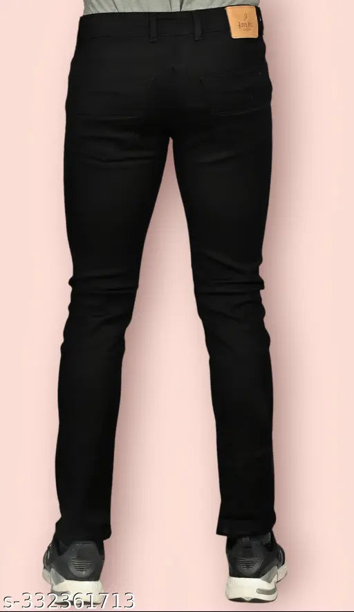 Stylish black denim jeans for men by JovsHil, solid fit, size 26/28, India origin