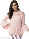 Peach-colored viscose rayon solid top for women, three-quarter sleeves, XS size (bust 33in, length 22in), made in India