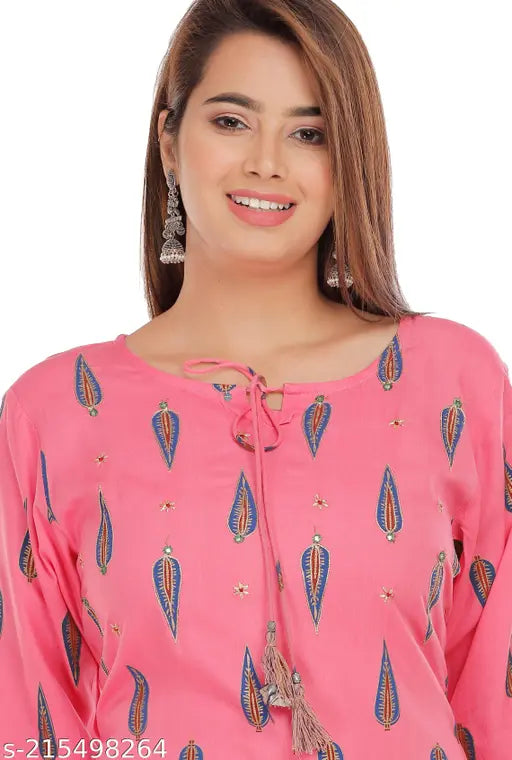 Rayon printed three-quarter sleeves classic kurti for fancy party wear, affordable Indian fashion on rack