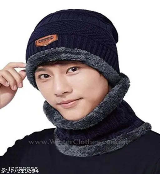 Wool Men's Cap Set, fur patterned, handcrafted Indian cap accessories