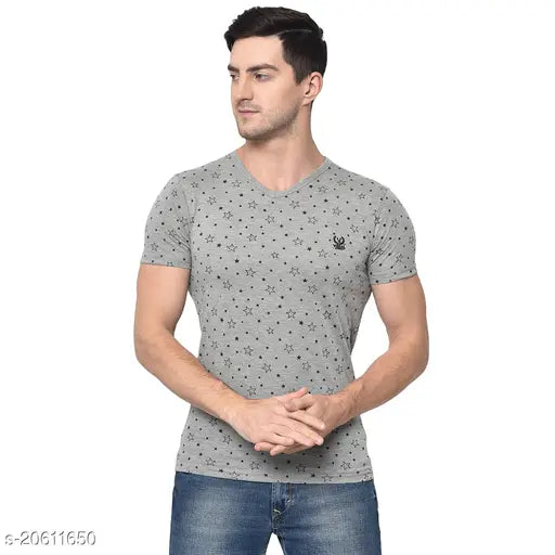 Heathered round grey melange cotton blend men's t-shirts pack 2, self-design short sleeves, M/L/XL sizes from India
