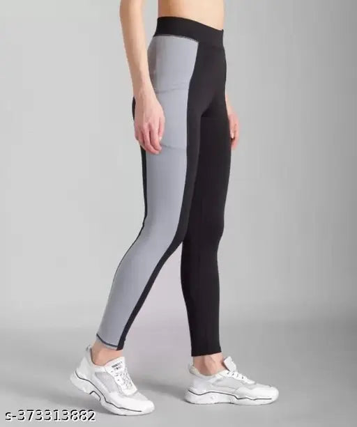 Stretchable striped lycra yoga jeggings for women & girls, colorblocked workout trousers in ankle length free size 28-40 pack of 2