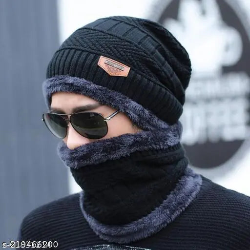 Black, brown, grey wool caps pack - Men's balaclava cap set in onesize from India