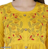 Rayon black floral embroidered kurti, three-quarter sleeves, beautiful floral embroidery on front panel, Indian origin