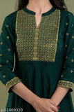 Women's rayon embroidered green anarkali gown kurti kurtis