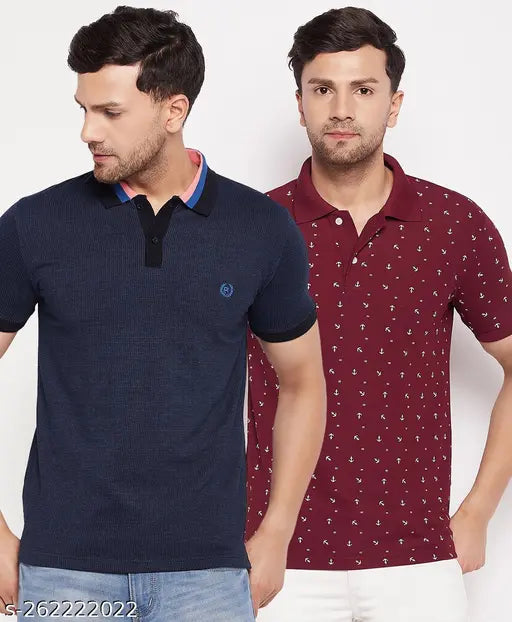 Multicolor cotton polo collar t-shirts (pack of 2), M, L, XL, XXL on display stand, India origin