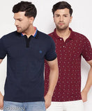 Multicolor cotton polo collar t-shirts (pack of 2), M, L, XL, XXL on display stand, India origin
