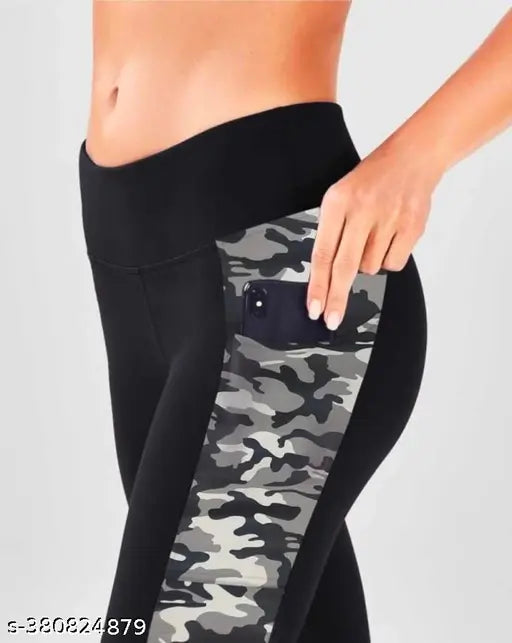 Black and maroon striped stretchable Earth Joy jeggings for women's gym workouts, Indian brand for activewear, 37 inch length