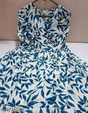 Blue floral print anarkali kurti for girls, sleeveless