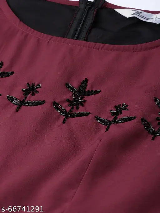 Embroidered polyester sleeveless jumpsuit with cowl design, India-origin, pairs well with heels
