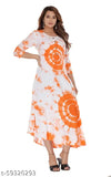 Orange and white patterned anarkali kurti, knee-length women's daily wear