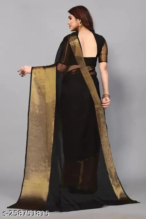 Black chiffon saree, backless design, fashionable wear