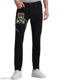 Men's casual denim pants with bear graphic