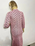 Pink floral long sleeved women's winter kurti