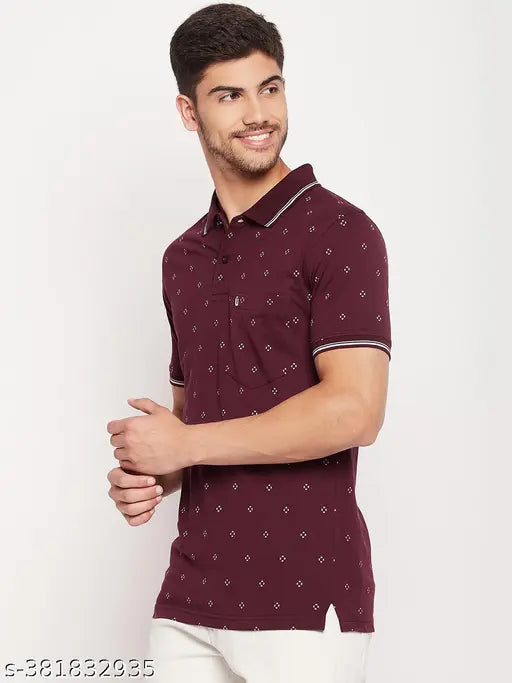 Blue printed cotton half sleeves UNIBERRY men's polo t-shirt - M40/L28, XL44/XXL29, XXXL46/5XL52 sizes