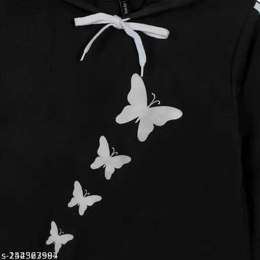 Women's cotton blend printed long-sleeve sweatshirt, butterfly design, trendy hoodie style