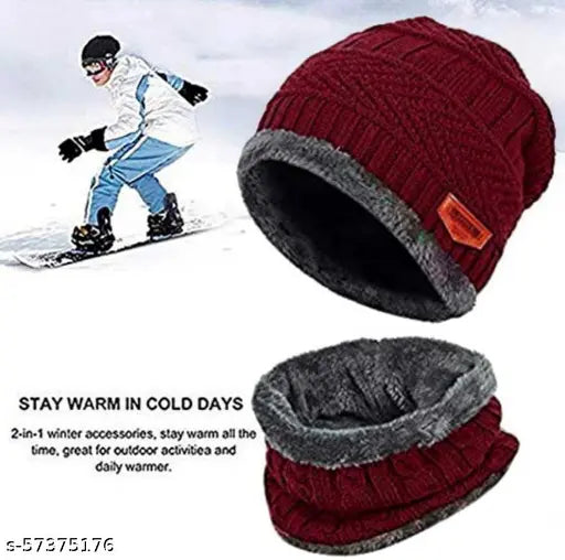 Warm wool beanie with gloves muffler set, four pieces in solid color, handcrafted from India