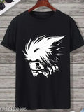 Black polycotton Kakashi printed men's t-shirt on hanger, short sleeves, comfortable fit, India origin