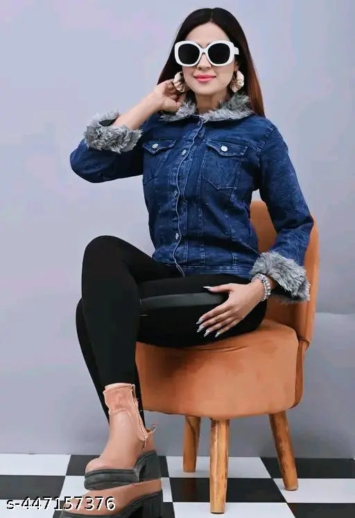 Solid denim women's jacket, long sleeves, high-quality and comfortable, India origin