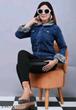 Solid denim women's jacket, long sleeves, high-quality and comfortable, India origin
