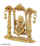 Antique gold metal Ganesh Ji Jhula Idol (3 inch height), intricately hand-crafted for temple pooja or home decor