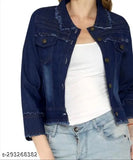 Denim jean jacket, blue wash, long sleeve, zippered front, casual wear